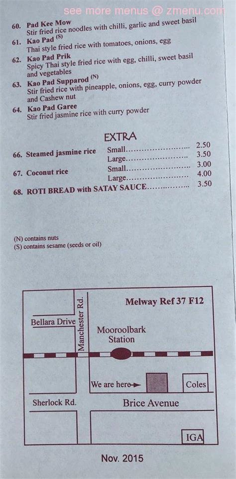 Menu of 777 Thai Take Away.